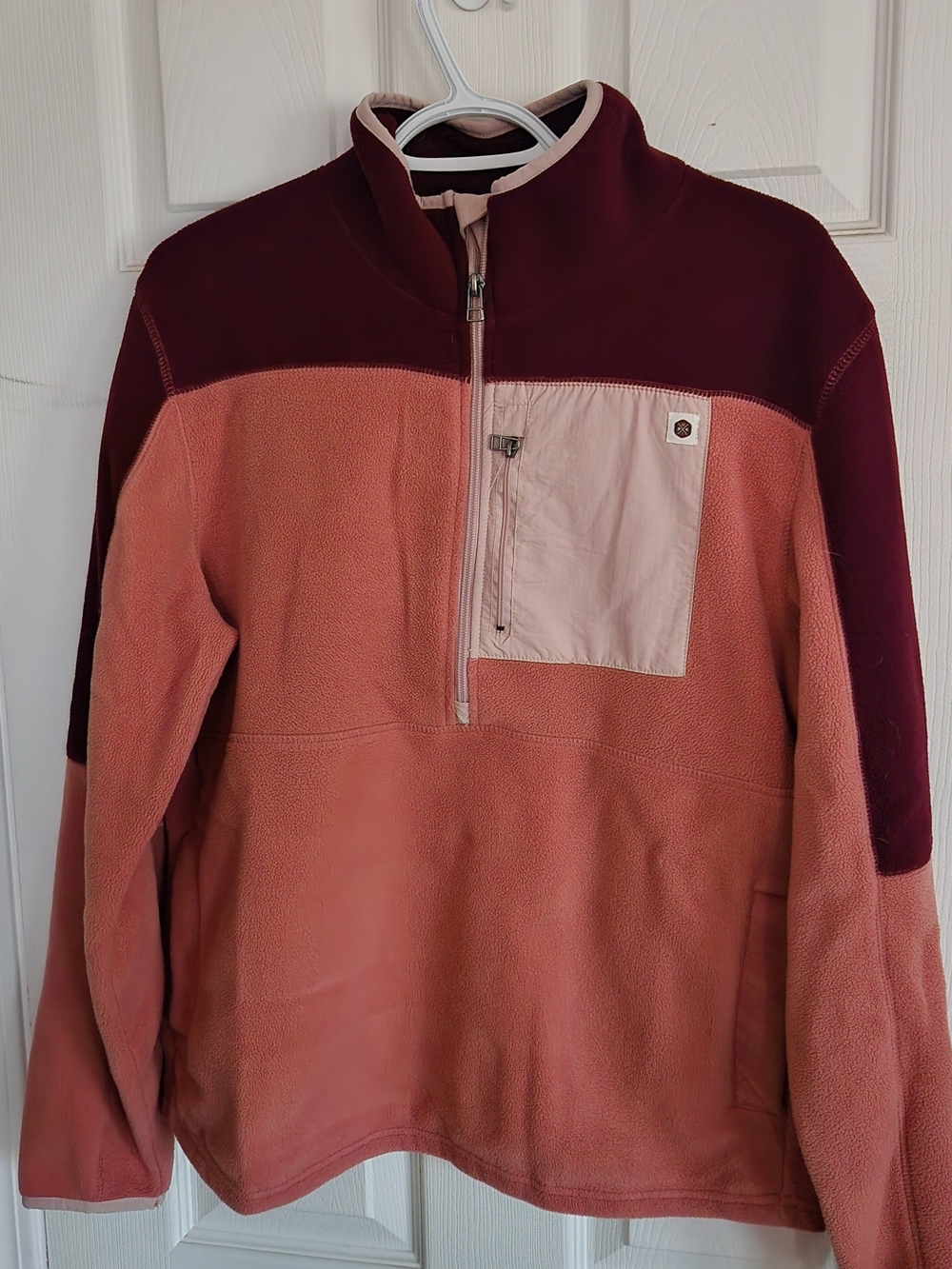 Colorblock Half-Zip Fleece Pullover - Pink & Burgundy